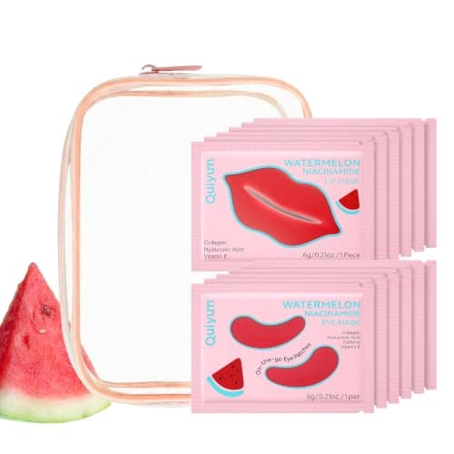 QUIYUM Watermelon Niacinamide Lip & Eye Mask Set - Hydrating Collagen Lip Masks + Eye Pads, Nourishing Skincare for Lips & Eyes (12 Packs) - Image 1