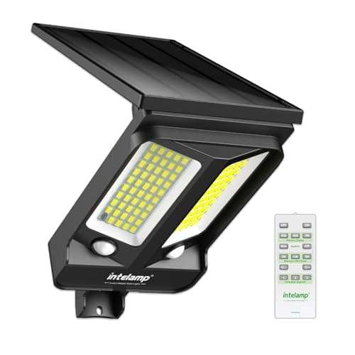 intelamp Outdoor Solar Light Motion Sensor, 4000mAh 1200LM Linkable Security Floodlight Exterior with Remote Control, 2-12h Timer Dusk to Dawn Spotlight, IP65 Waterproof for Garden, Garage, Yard - Image 1