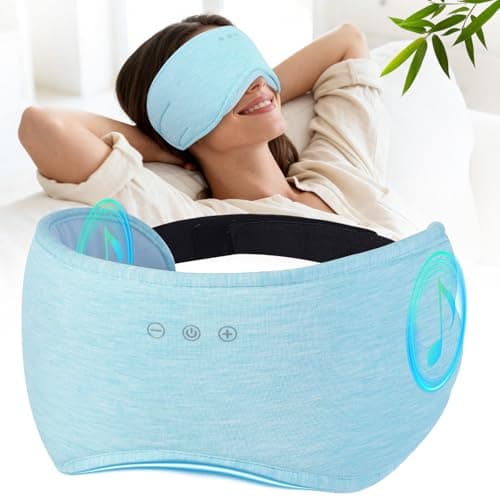 Sleep Headphones with Bluetooth 5.4 Sleep Mask, Bamboo Cotton Music Wireless Bluetooth Eye Mask for Sleeping, Earphones HD Speaker Microphone for Travel - Image 1