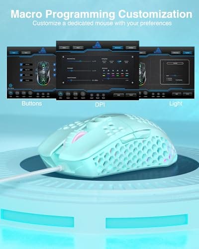 SOLAKAKA SM900 Green Wired Gaming Mouse with Honeycomb Shell,12800 DPI,7 Programmable Buttons,Lightweight Gaming Mice Ergonomic Computer Mouse Gaming for Windows/PC/Mac/Laptop Gamer - Thumbnail 4