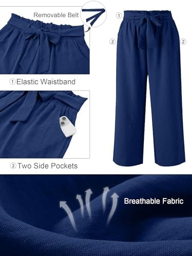 AusLook Women's Plus Size Wide Leg Pants with Pockets Dark Blue 3X Lightweight High Waisted Tie Knot Paperbag Dressy Palazzo Loose Paper Bag Comfy Business Casual Work Flowy Dress Ladies' Trousers - Thumbnail 4