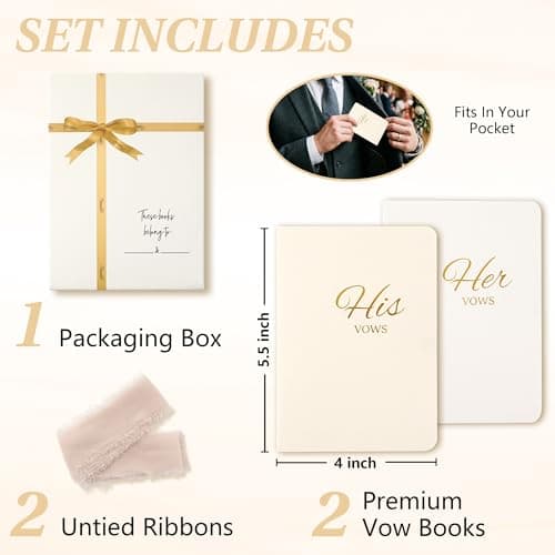 Wedding Vow Books His and Hers, Soft Touch Cover with Ribbon & Gift Box, 28 Lined Pages, Premium Elegant Keepsake for Bride & Groom Ceremony, Wedding Gift & Registry Must-Haves (White & Ivory) - Thumbnail 3