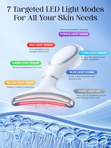GIHWRRI Red Light Therapy for Face and Neck, 7-Color Face Massager Tool for Anti-Aging & Wrinkle Reduction, Rechargeable LED Phototherapy Device with Heat & Vibration, At-Home Skincare Gift for Women - Thumbnail 4