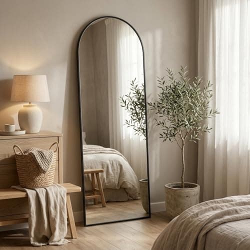 NBGV 57"x18" Floor Mirror Full Length, Arched Full Length Mirror with Stand, Full Body Mirrors for Bedroom Living Room or Cloakroom Black - Image 1