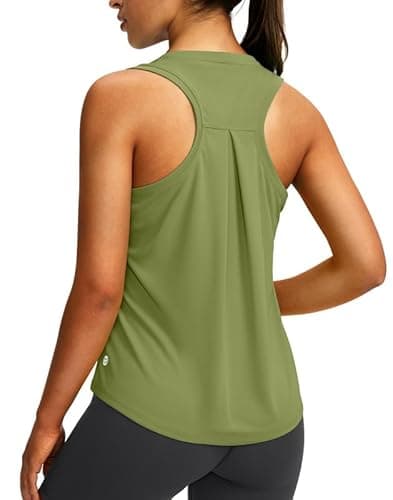 Women's Workout Tops Racerback Athletic Tank Tops Sleeveless Loose Fit Yoga Running Gym Shirts for Women(Army Green,XL) - Image 1