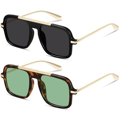 YMRFW Trendy Aviator Sunglasses for Women Men Retro Square 70s style Vintage Metal Designer UV Protection Shades - Image 1