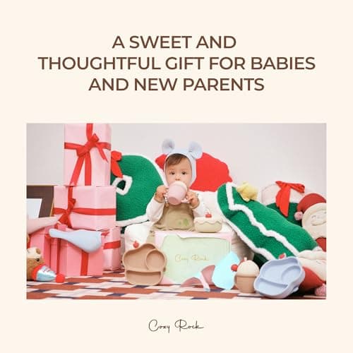 COZY ROCK Silicone Baby Feeding Set, Gelato Collection Baby Led Weaning Supplies, First Self-Feeding Ice Cream Set, Silicone Suction Bowl with Cherry Lid & Plate, Straw Cup & Bib, Fork & Spoon - Thumbnail 6