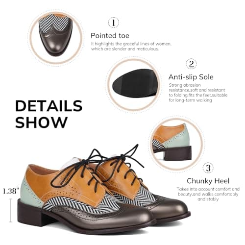 Yremael Women Yellow Oxfords Lace Up Pointed Toe Classic Business Formal Wingtip Brogue Dressy Shoes - Thumbnail 5