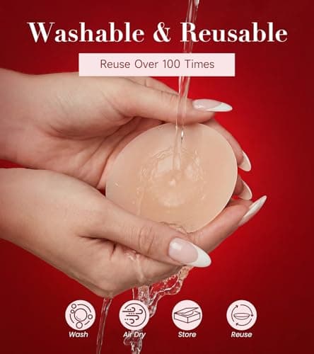 Seamless Invisible Nipple Covers for Women, 2 Pairs Reusable Ultra-thin Sticky Silicone Pasties, Washable Adhesive Breast Petals with Travel Case for Daily Wedding Swimwear Strapless Outfits - Thumbnail 5