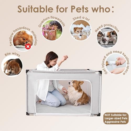 EHEYCIGA 42x42x26 Inches Puppy Playpen Without Top Cover for Dogs & Cats Indoor or Outdoor - Dog Playpen with Door, Dog Fence for Small Animal with Heavy-Duty Oxford & Steel Frame, Sliver Grey - Thumbnail 4