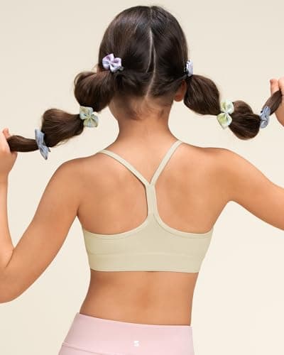 Stelle Girls Sports Bra Training Bra Spaghetti Strap Y Back Bra Yoga Crop Top for Teens Kids(Creme,S) - Thumbnail 2