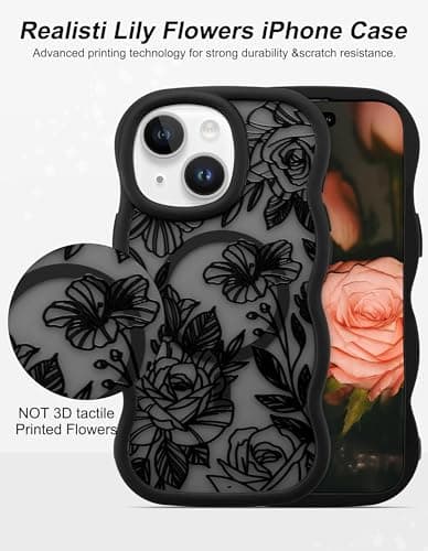 Aitipy Magnetic Case for iPhone 13/14, Compatible with MagSafe, Cute Black Flower Floral Aesthetic Soft Silicone Curly Wavy Shockproof Protective Phone Cover for Women Girls - Thumbnail 2