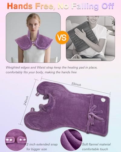Heating Pad for Neck and Shoulders and Back, Pain Relief Electric Heating Pad Large Size 24”X33” with 4 Timers, 6 Heat Levels, Auto-Off, Mothers Day & Birthday Gifts for Women Mom Wife Grandma, Purple - Thumbnail 4