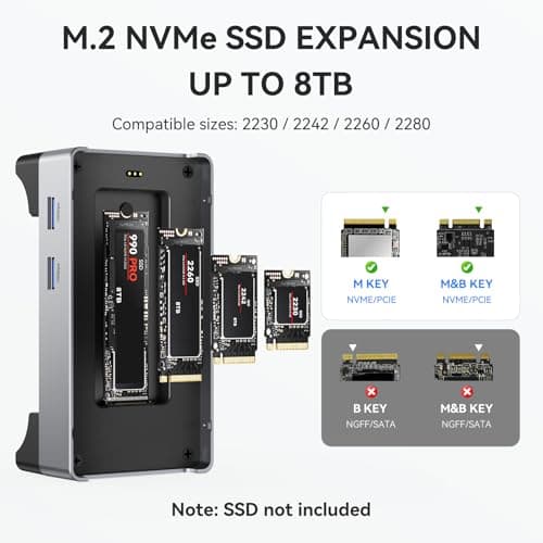 ANYOYO Mac mini M4 Dock, 40Gbps Docking Station Stand with 8TB M.2 NVMe SSD Enclosure, Dual HDMI 4K@60Hz, 4×USB-A (10Gbps), 2×USB-A 2.0, PD30W, Wi-Fi Friendly Design, USB Hub for Mac mini M4&M4 Pro - Thumbnail 6