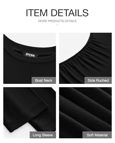 BTFBM Womens Fall Fashion 2026 Long Sleeve Boat Neck Mini Dress Slim Fit Party Club Short Tight Basic Bodycon Dresses(Black, X-Small) - Thumbnail 6