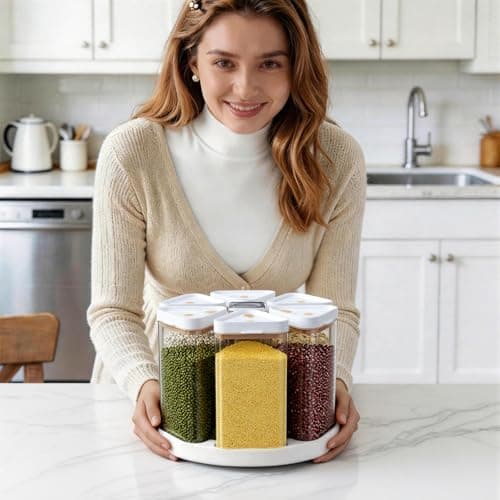 Slow Slog Rotating Grain Dispenser with Manual Vacuum Pump - 6-Grid Vacuum-Storage Canister Set, Food Storage Bins for Cereal, Rice, Beans & Bulk Dry Food Pantry Organization - Thumbnail 6