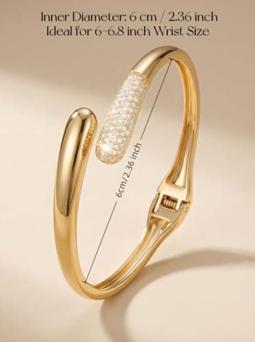 mulanci Gold Cuff Bracelets for Women, 14K Gold Plated Open Cuff Bangle Bracelet with CZ Pave, Minimalist Stackable Chunky Gold Bracelet for Women - Thumbnail 3