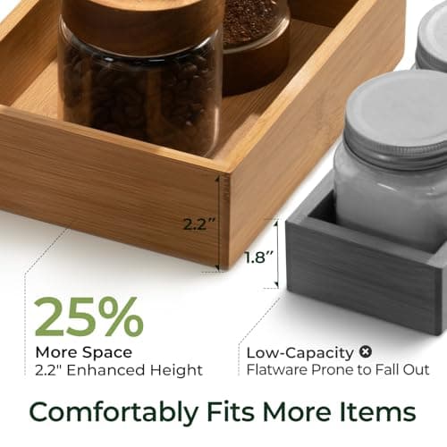 keechee Carbonized Bamboo Kitchen Drawer Organizer (Bundle: 5pc Organizers Set) - Thumbnail 2