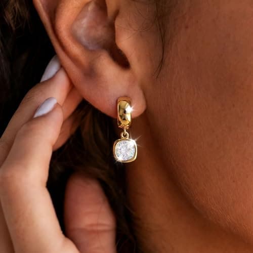 Trendy Gold Dangle Earrings for Women,14K Gold Plated Drop Earring Huggie Chunky hoop Earrings With Bezel-Set Statement Cubic Zirconia Charm Lightweight Hypoallergenic Jewelry Accessories Gifts for Women - Thumbnail 2
