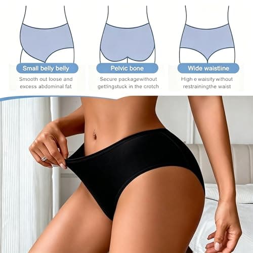 NESBRE High Waisted Underwear for Women Full Coverage Women's Briefs Multi-pack Cotton Underwear Hipster Panties 6-Pack - Thumbnail 5