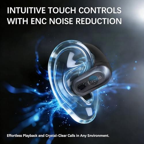 Essonio Open Ear Headphones Wireless Bluetooth 6.0, DT9.0 Directional Sound Earbuds with Ear Hooks 35H Playtime ENC Mic, IPX5 Waterproof for Running Workout Black - Thumbnail 6