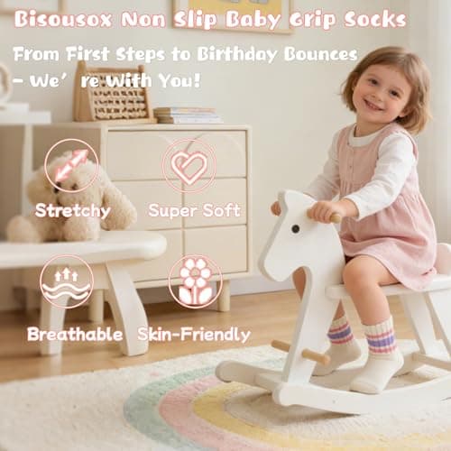 BISOUSOX Toddler Socks with Grips, Seamless Cotton Non-Slip Crew Baby Boy Girl Grippy Socks for 0-5T Walking, Crawling - Thumbnail 4