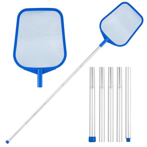 coclothy Pool Net - Pool Skimmer Net with 5 Section Detachable Poles, 22.2''- 59.1'', Skimmer Net with Fine Mesh Net, Pool Leaf Net - Image 1