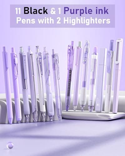 Four Candies Writing Ink Pens with Black & Purple Ink and 2Pack Highlighter Retractable 0.5mm Smooth Fine Point Pens Purple Pens for School Office Girly Stationery Aesthetic Desk Accessories Set of 14 - Thumbnail 2