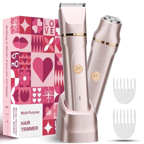 VEGITERIA Bikini Trimmer for Women 2 in 1 Electric Razors Shaver Facial Hair Removal for Women Pubic, Armpit, Face &Precision Areas, IPX7 Waterproof,Rechargeable Dock, Rose Golden - Image 1