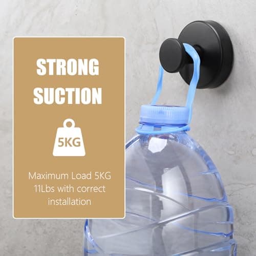 MNGD Towel Hook Shower Suction Hooks Towel Hanger for Bathroom Hanging Coat, Robe, Removable Wall Mounted Hook for Bedroom Kitchen Hotel Pool Matte Black(2-Pack) - Thumbnail 4