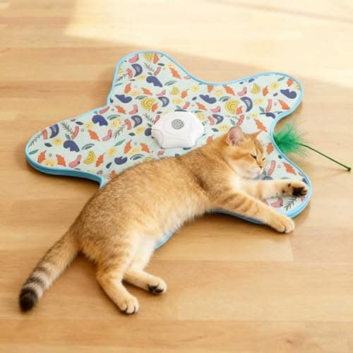 AQPU Rechargeable Automatic Cat Toy, 3-Mode Touch-Activated Interactive Toy with Random Motion, Concealed Feather & Squeaky Sound for Indoor Cats & Kittens (Yellow) - Image 1