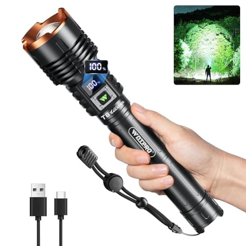 WdtPro Rechargeable LED Flashlights High Lumens, Super Bright 90000LM Rechargeable Flashlight with LCD Display, 5 Modes & Waterproof Powerful 10000mAh Handheld Flashlight for Camping Emergency - Image 1
