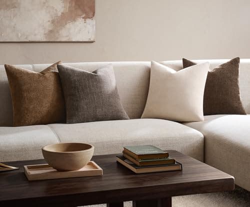 GriNeed Pack of 4 Throw Pillow Covers 20x20 Inch Chenille Textured Neutral Brown Soft Pillow Covers Solid Decorative Farmhouse Cushion Covers Home Boho Western Decor for Couch Sofa Bed Living Room - Thumbnail 5