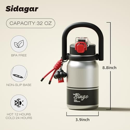 Sidagar 32 oz Insulated Water Bottle for Women with Straw & Handle, 316L Medical Grade Stainless Steel Vacuum Tumbler, Leakproof Aesthetic Fashion Gift for Her, Mom, Beach Vacation Essentials, Grey - Thumbnail 2