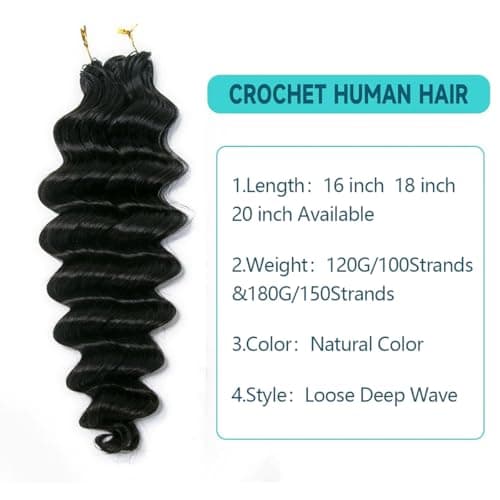 Miracle Knots Crochet Human Hair Loose Deep Wave 180G 150Strands 18 Inch NC - Thumbnail 2