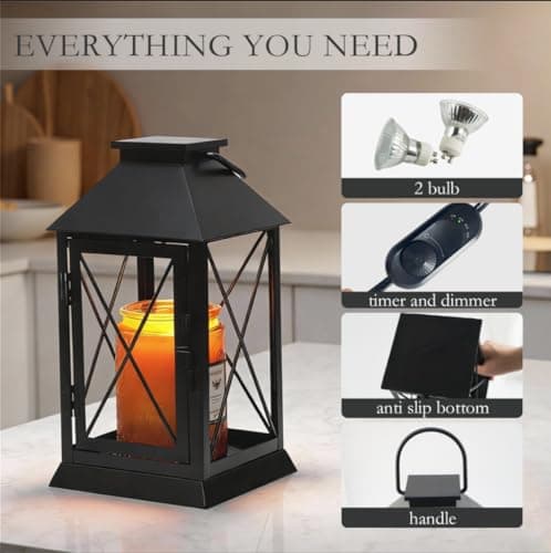 Candle Warmer Lamp with Timer,Compatible with 3 Wick Candles/Large Candel Jars,Vintage Lamp Candle Warmer Lantern,Dimmable Candle Lamp Warmer Farmhouse,Fully Enclosed Designed and Hanging Up-Black - Thumbnail 6