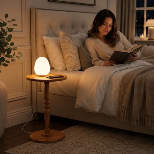 Small Side Table for Small Spaces - Modern Accent End Table with Solid Wood Top and Pedestal Leg - Compact Drink Table for Corners, Sofa, Couch - Perfect for Office, Livingroom, Bedroom - Thumbnail 2