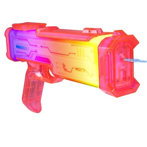Electric Squirt Gun for Adults Kids, Pink Water Gun Long Range with Spray Sounds and LED Lights, Rechargeable Battery Water Blaster Outdoor Summer Toys for Beach Pool Game, Up to 25 FT Range