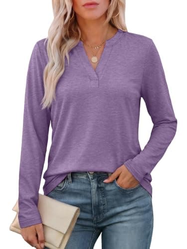 ATHMILE Womens Long Sleeve Tops V Neck Fall Dressy Casual Henley T Shirts Basic Tees Lightweight Tunic Blouse 2026 - Image 1