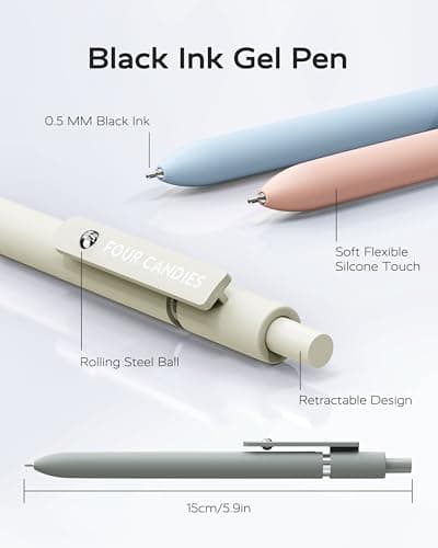 Four Candies Gel Pens, 6 Pcs 0.5mm Quick Dry Black Ink Pen Fine Point Smooth Writing Unique Pen, Office Home School Supplies Essentials Pretty Girl Cute Pens, Gifts for Women(Morandi) - Thumbnail 5
