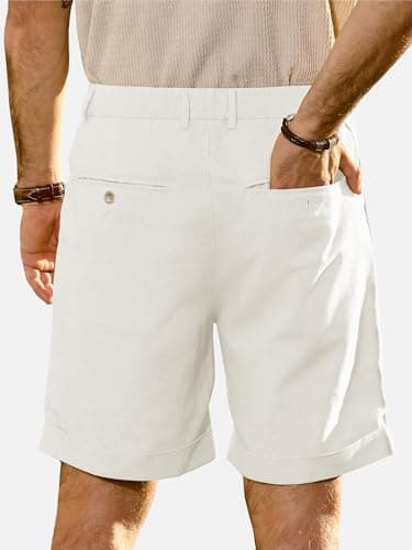 JEMLDL Mens White Cotton Linen Shorts Casual Pleated Summer Beach Resort Elastic Waist 7 Inch Inseam Lightweight Shorts with Pockets X-Large - Thumbnail 2