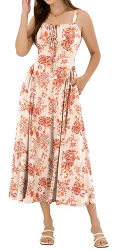 ZAFUL Wedding Guest Dresses for Women Floral Midi Corset A Line Dress Flowy Sundress for Cocktail Party Dress Orange Floral M - Thumbnail 6