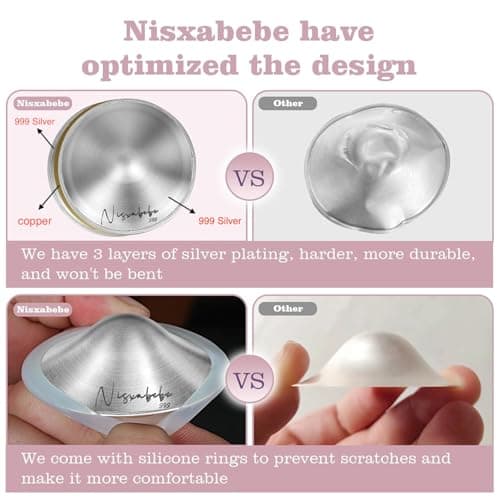 Nisxabebe The Original Silver Nursing Cups-Nipple Shields for Breastfeeding Newborn-Breast Feeding Essentials Must Haves-Nipple Covers to Protect Nursing Nipples,Trilaminate 999 Silver,Regular Size - Thumbnail 3