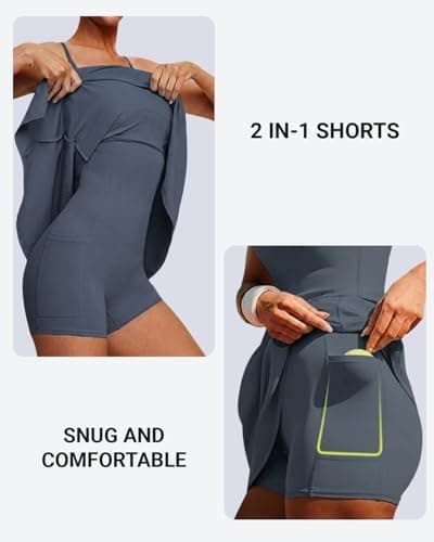 Womens Tennis Dress Athletic Dress with Built-in Shorts Pockets-Golf Workout Adjustable Straps Summer for Women Outfits Navy - Thumbnail 4