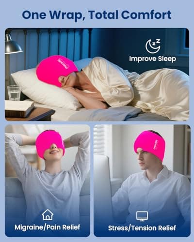 Migraine Relief Cap, ONLYCARE Headache Relief Cap, Soothing Migraine Mask, Odorless Gel Ice Head Wrap, Hot & Cold Therapy, Reusable Ice Pack for Tension and Stress (ROS Red) - Thumbnail 5