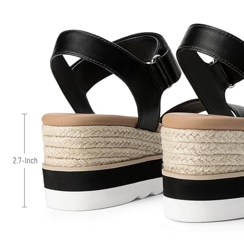 Athlefit Espadrille Wedge Sandals for Women, Open Toe Ankle Strap Low Wedge Heel Platform Sandals for Summer, Black Size 5.5, SAPS2617W - Thumbnail 6