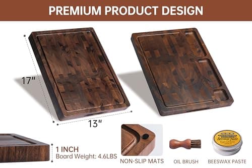 THETCHRY Walnut Wood Cutting Boards for Kitchen, End Grain Chopping Board Double Sided, Large Cutting Board with Handle, Charcuterie Butcher Block for Meal Prep & Serving with Gift Box, 17"×13"×1" - Thumbnail 2
