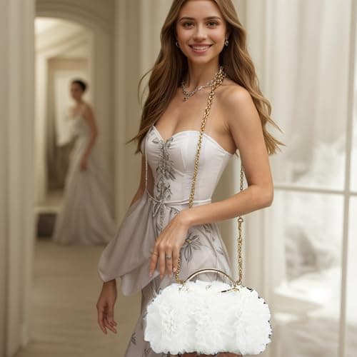 2026 Elegant Lace Floral Clutch for Women Formal Evening Bag Cute Purse Flower Wedding Handbag(White) - Thumbnail 2