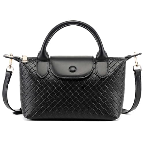 Kiss Sea Black Mini Woven Leather Handbag for Women, Small Lightweight Dumpling Satchel with Top Handle, Fashion Crossbody Purse for Daily Use & Travel - Image 1