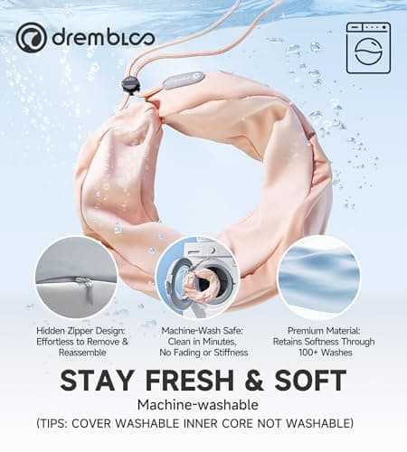 drembloo Neck Pillow Airplane, Premium Memory Foam Cooling Travel Pillows for Sleeping, Adjustable Flight Sleep Pillow with Comfortable Breathable Cover, Portable Plane Accessories - Thumbnail 4